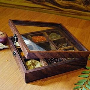 SHELVING NATURAL <b>WOODEN</b> Premium Printed Home <b>Wooden</b> top <b>Spice</b> Box With Separate Compartments for <b>Spices</b> and Dry Fruit Box - Product Image 1