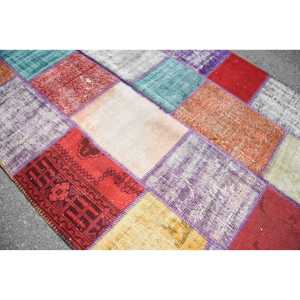 Turkish Area Rug, 3.3x7.9 ft Vintage Rug, <b>Red</b> Patchwork <b>Wool</b> Rug - Product Image 5