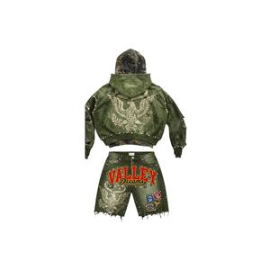 ชุดเซ็ตฮู้ดดี้ผ้าหนาพิเศษทรงโอเวอร์ไซส์ ลวดลายโลโก้แบบย้อมสี พร้อมกางเกงขาสั้นผ้าถักปักลาย สไตล์ลำลองสตรีทแวร์ ผู้ชาย ผ้าฝ้าย 100% - Product Image 3