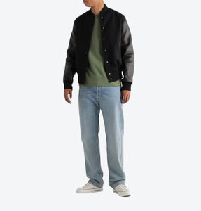 แจ็กเก็ตเบสบอลแขนเสื้อหนังสำหรับผู้ชายแจ็คเก็ตนักเบสบอลผ้าวูลตัวอักษรออกแบบได้ตามต้องการ - Product Image 1