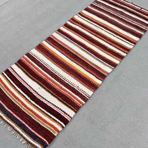 Alfombra Vintage de 2.5x6.2 pies, Alfombra Turca, Alfombra a Rayas Rojo Naranja - Product Image 2