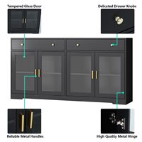 Aparador Moderno Negro Ajustable de Madera de Roble con Luces LED, Puertas de Cristal, Almacenamiento para Cocina, Barra de Café y Cajones