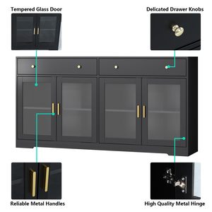 Buffet moderne noir avec éclairage LED et portes vitrées, meuble de rangement de <span class=keywords><strong>cuisine</strong></span>, credenza, meuble bar à café avec tiroirs - Product Image 5