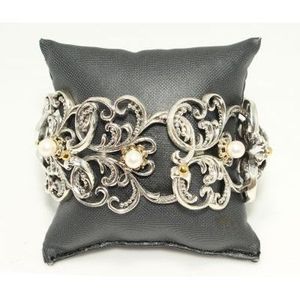 925 Sterling <b>Silver</b> Antique Byzantine <b>Bracelet</b> with Pearl Stones Elegant Pearl <b>Bracelets</b> & <b>Bangles</b> - Product Image 2