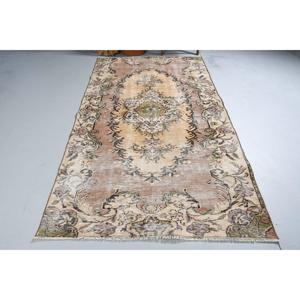 Vintage Area Rug 4.7x8.5 ft (144x260 cm), <b>Brown</b> Polka dot Turkish Rug - Product Image 3