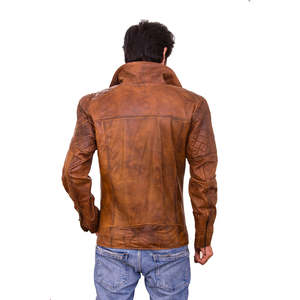 Veste de motard en cuir d'agneau véritable pour homme, marron, fermeture éclair, doublure matelassée avec poches intérieures et extérieures, OEM - Product Image 2