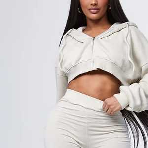 Ensemble de survêtement en molleton pour homme, sweat à capuche court, manches longues, taille élastique, deux pièces, tenue streetwear d'hiver - Product Image 2
