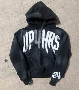 Vente en gros Ensembles pantalons de survêtement et sweat à capuche évasés avec broderie d'un poids lourd personnalisé Vêtements de rue délavés à l'acide Survêtement baggy en coton - Product Image 2