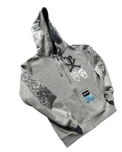 เสื้อฮู้ดสตรีทโอเวอร์ไซส์แบบมีซิป, เสื้อครอปทรงหลวมเข้ารูปมีฮู้ดสำหรับผู้ชายสีเฮฟวี่เวทผสมผ้าฝ้าย - Product Image 1