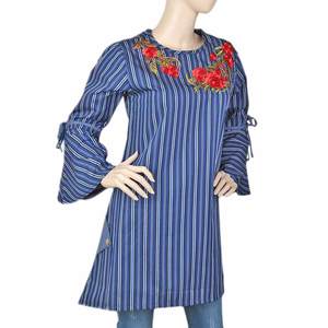 Blusa de Mujer con Rayas Bordadas - Azul Rey - Product Image 2