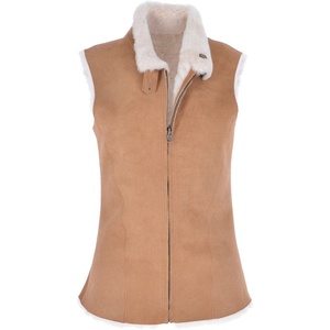Chaleco de piel de oveja auténtica Reversible informal de primera calidad para mujer, resistente al viento, respetuoso con el medio ambiente, cierre de cremallera para invierno, cuello levantado cálido - Product Image 1