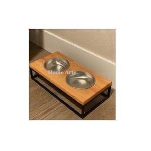High Quality Steel <b>Cat</b> Dog <b>Bowls</b> with Wooden Stand Trending Design From Home Arts Manufacturer Eco-Friendly Solid Pattern - Product Image 6