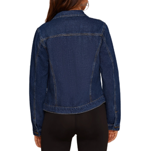 Chaqueta vaquera de invierno informal para mujer con logotipo tejido de punto cuello vuelto lavado oscuro y cierre de botones - Product Image 3