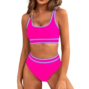 Adventure Sporty Athletic Bikini Ensemble 3 pièces Soutien-gorge micro imprimé et bas taille haute Taille XXL Lot de trois pour la plage et le bain - Product Image 1