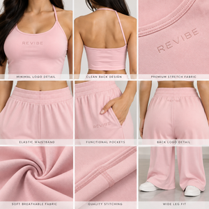Women Crop Top <b>Wide</b> <b>Leg</b> <b>Pants</b> Two Piece Activewear Set High Waist Yoga <b>Lounge</b> OEM Private Label Wholesale - Product Image 6