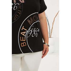 RMG Plus Size Black <b>Beat</b> Move Printed <b>T</b>-<b>Shirt</b> for Women, Comfortable 100% Cotton Knit Fabric Top - Product Image 2