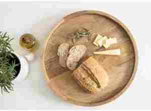 Plateau en bois Plateau ottoman Plateau de service rond en bois d'acacia avec poignées - Product Image 3