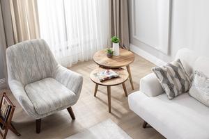 Ensemble de tables basses en noyer, style moderne du milieu du siècle, ensemble de tables d'appoint rondes en bois, table gigogne minimaliste, deux pièces - Product Image 6