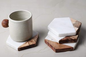 Marble & Mango Wood <b>Coasters</b> <b>Set</b> of 4 Round Drink <b>Coasters</b> with Holder Handmade Table Protection Home Decor - Product Image 3