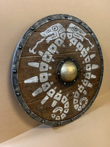 Escudo vikingo de batalla de grado DIY personalizable con fabricante de cuchillos con mango de madera nórdica tallada soporte OEM para Cosplay - Product Image 2