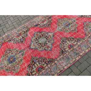 Vintage Turkish Rug, 4.7x12.9 ft <b>Runner</b> Rug, <b>Red</b> Blue Persian Rug - Product Image 5