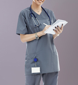 Top Sale Summer <b>Nurses</b> Hospital Uniforms Two Piece Stretch Spandex Short Sleeve Pants Jogger Scrubs Suit Unisex Scrubs Sets - Product Image 5