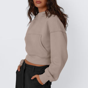 Sudadera con capucha de lana recortada con hombros caídos para mujer, venta al por mayor, logotipo estampado personalizado, Sudadera con capucha corta ligera y transpirable para mujer - Product Image 6