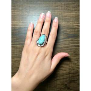Kobe Martinez White Water Turquoise Sterling Silver <b>Adjustable</b> <b>Ring</b> Fashionable Stainless Steel Jewelry Cut Diamond Shape Bezel - Product Image 5
