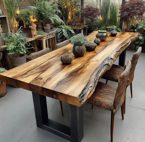 Table à manger carrée moderne en bois massif faite à la main avec pieds en métal, écologique, style ferme, stable, ensemble 6 places, minimaliste, assemblée, pour hôtel - Product Image 1