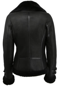 Veste en cuir d'agneau véritable pour femmes, mode d'hiver de haute qualité, fermeture éclair, tissu tissé, doublure en peau de mouton - Product Image 2