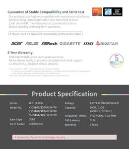 Memoria Ram negra 16GB X2 7200MHz RGB DDR5 para escritorio de juegos - Product Image 6