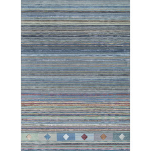 Tapis Manchaha bleu en laine et soie de bambou noué à la main, 10 mm, rayé abstrait, rectangulaire, pour la maison, le couloir, la salle, modèle Les-2080 - Product Image 1