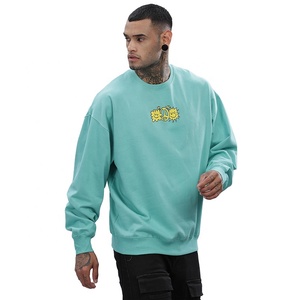 Sweat-shirt à col rond surdimensionné pour homme, vert menthe, imprimé dessin animé, pull décontracté pour l'automne, coupe classique, en coton tricoté - Product Image 2