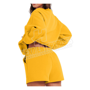 ชุดวอร์มมีฮู้ดสำหรับผู้หญิงเสื้อสเวตเชิ้ตคอกลมพร้อมกางเกงขาสั้นผ้าฟลีซลำลองสำหรับใส่เล่นกีฬา - Product Image 2