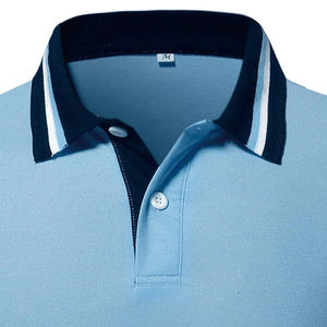 Prix de gros Tissu léger Couleur bleue Garniture Service OEM Dernière conception Respirant Hommes Street Wear Polo - Product Image 4