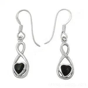 Boucles d'oreilles pendantes en argent 925 avec cœur noir pour femmes, cadeau élégant et tendance - Product Image 2