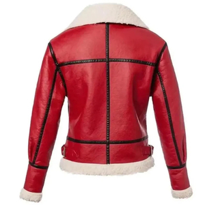 Red Leather Bomber Jacket Stand Collar Zipper Closure Slim Fit Regular Length-Windproof Breathable Eco-Friendly Men's Winter - Product Image 2