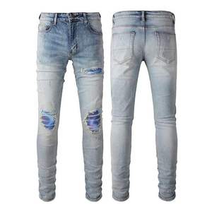 Venta al por mayor de los pantalones vaqueros de los hombres de los pantalones vaqueros estampados High Street Style Stacked Slim Pencil Pants Casual Denim Hombres Jeans - Product Image 4