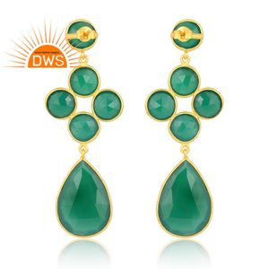 Latest Trending Sterling Silver 18K Gold Plated Natural <b>Green</b> Onyx Gemstone Dangle Earring Demi Fine Jewelry Manufacturer - Product Image 4