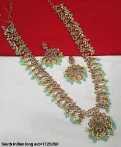 Wedding Latest <b>South</b> <b>Indian</b> Collection Kundan,Pearl Drop Antique Gold Plated Peacock Long <b>Jewellery</b> Set With Earring For Women - Product Image 5