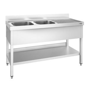 Fregadero Comercial de Acero Inoxidable PREMIUM - 1600x600mm - con Doble Cubeta Izquierda - con Estante Inferior - Product Image 1