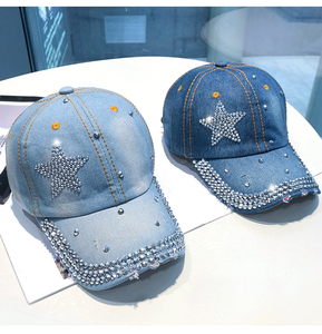 Mode Denim Jersey Performance Plage Casquettes De Baseball Unisexe 6 Panneau Réglable avec Cristaux pour Femmes Hommes - Product Image 2