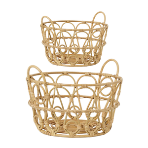 Panier de rangement en rotin rond écologique fabriqué à la main avec poignées robustes - Product Image 3