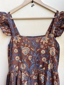 Robe en coton indien imprimé bloc à la main 100% robe longue en coton avec broderie florale tuniques à col carré - Product Image 2