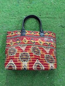 Sac de transport en coton Kantha fait main Style Vintage toile coton doublure Patchwork Design fermeture à glissière pour automne hiver printemps - Product Image 3