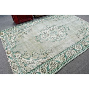 Tapis turc 6,1 x 9,2 pieds, tapis en laine vintage à imprimé animal vert - Product Image 2