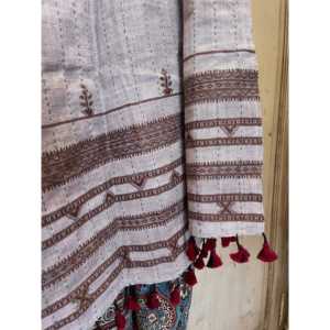 Ajrakh Handloomed Double Sided Quilted <b>Wool</b> and Silk Shawl Pomegranate Tile/ Sienna Geometric Design Hand Drawn Printing - Product Image 4