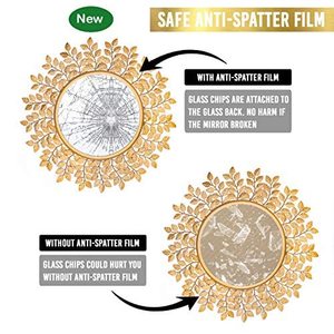 Espejo de pared de Metal con diseño de hoja atractivo de latón AK con marco redondo dorado, espejo de pared único para decoración de Hotel/decoración del hogar - Product Image 3