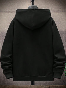 Survêtement de sport d'hiver pour hommes, sweat-shirt à capuche zippé en coton et pantalon de survêtement avec motif solide, vêtements d'extérieur chauds - Product Image 3