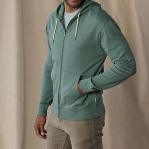 Sudadera con capucha y cremallera de manga larga de Color sólido bordado personalizado para hombre, ropa deportiva informal transpirable a prueba de viento OEM - Product Image 3